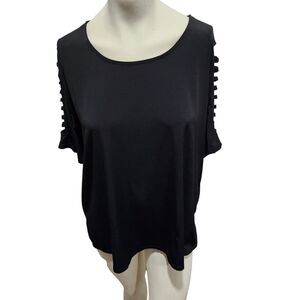 Michael Michael Kors Lattice Sleeve Blouse Womens SZ 1X Black Stretch Office